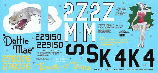 Berna Decals BER24003 1:24 Republic P-47D Touch of Texas