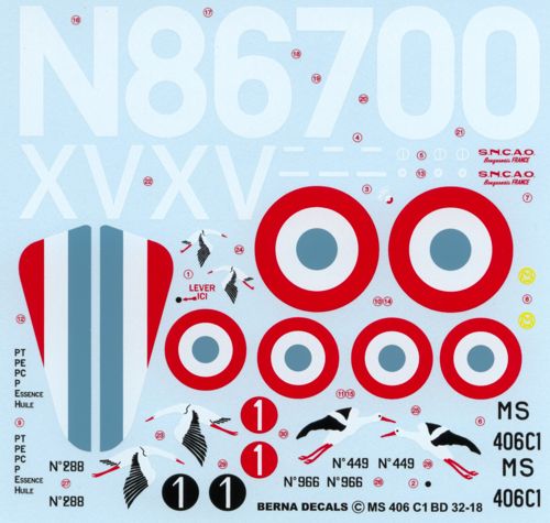 Berna Decals BER32018 1:32 Morane-Saulnier MS.406