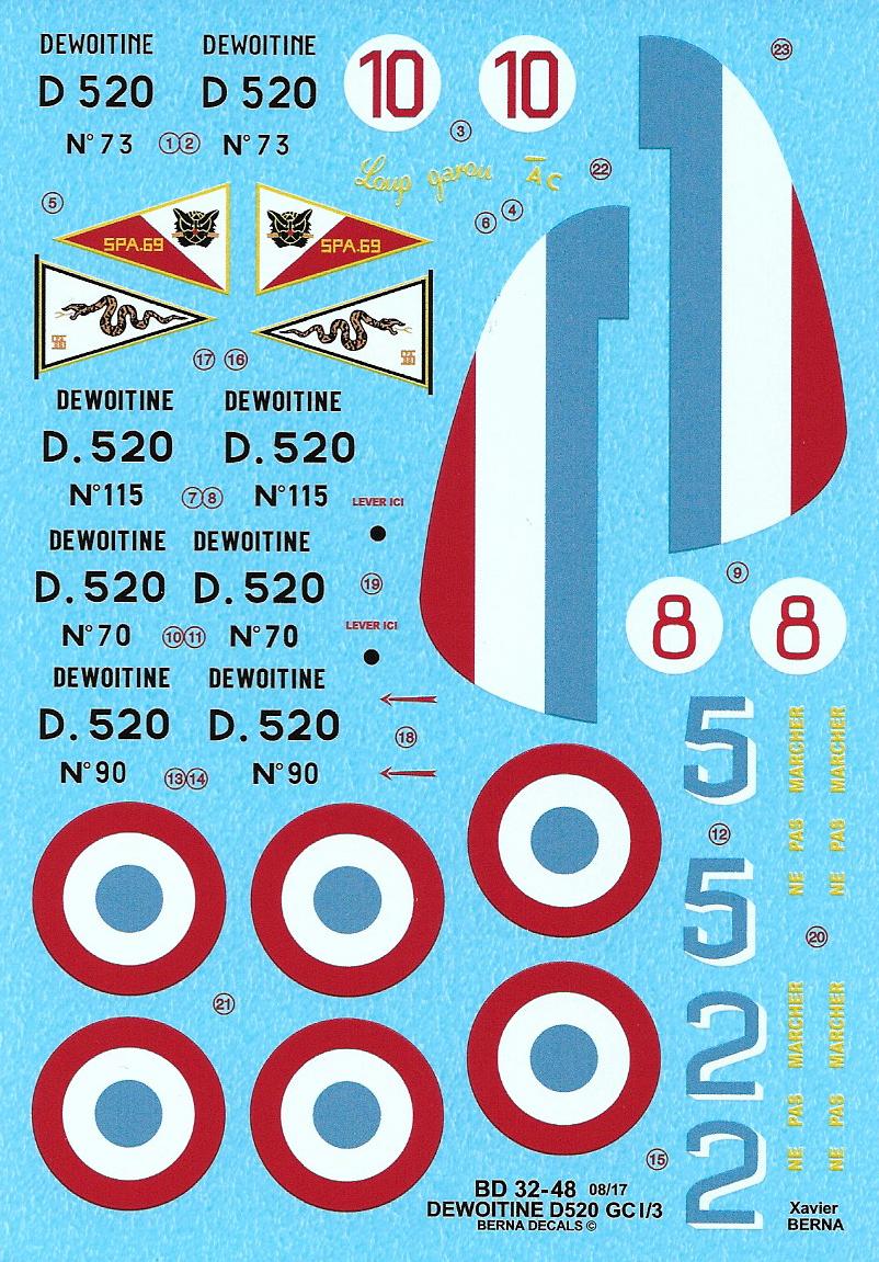 Berna Decals BER32048 1:32 Dewoitine D.520 GC I/3 Decals