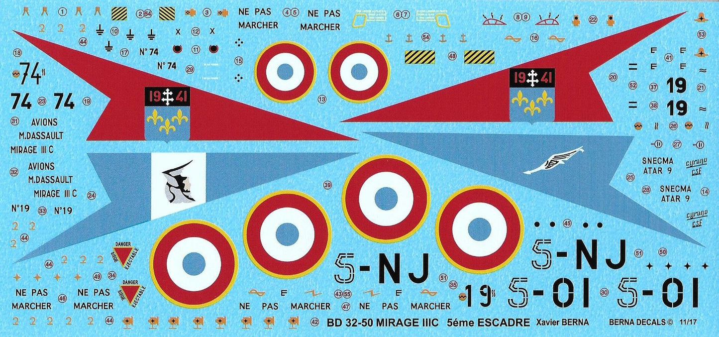 Berna Decals BER32050 1:32 Dassault_Mirage IIIC 5eme Escadre: 5-OI N deg 19
