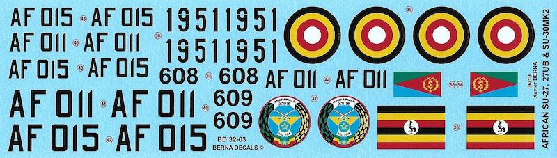 Berna Decals BER32063 1:32 African Air Forces Sukhois Su-27/30