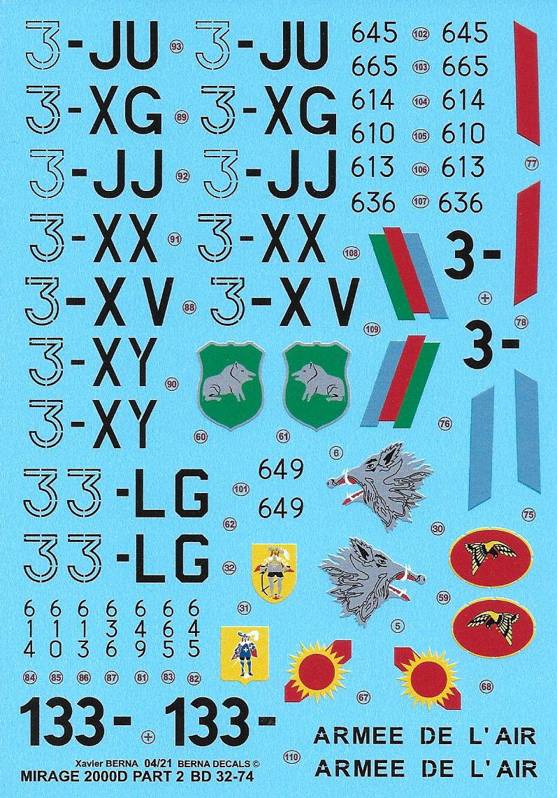 Berna Decals BER32074 1:32 Dassault Mirage 2000D Decals