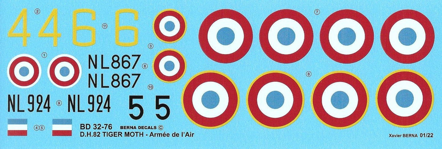 Berna Decals BER32076 1:32 French de Havilland D.H.82 Tiger Moth: EC 2/595 Tong