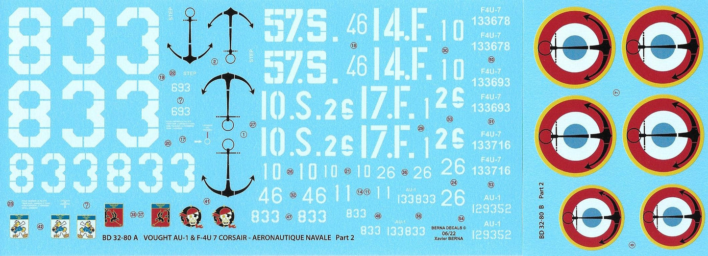 Berna Decals BER32080 1:32 Vought AU-1 & F4U-7 Corsair Aeronavale Flottille 12F