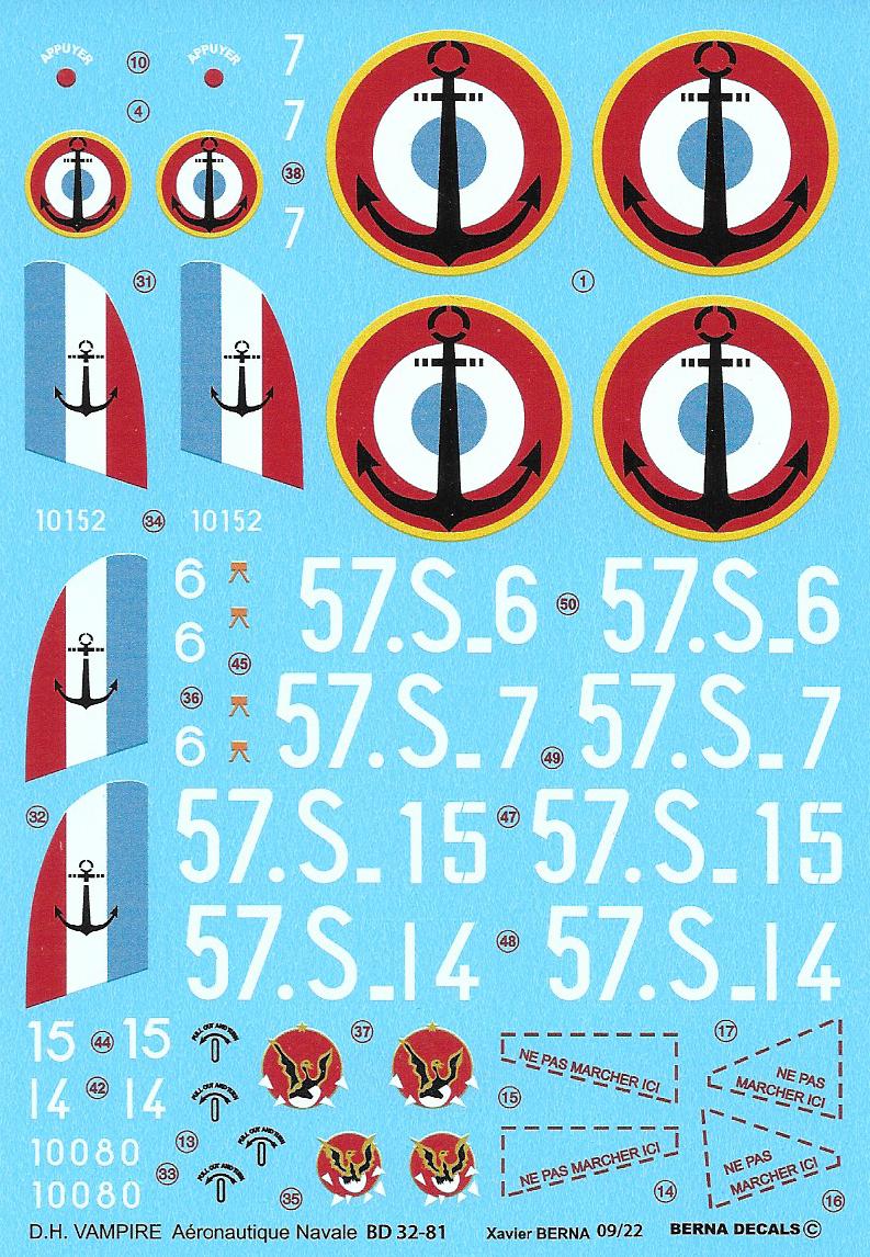 Berna Decals BER32081 1:32 de Havilland Vampire Mk.5 Aeronavale