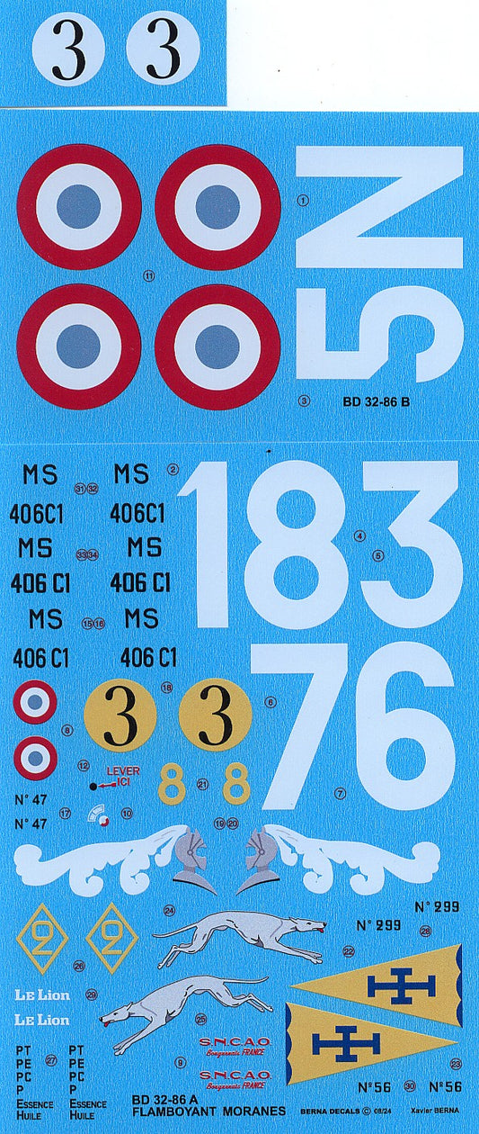 Berna Decals BER32086 1:32 Morane-Saulnier MS.406 GC I/7