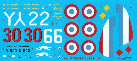 Berna Decals BER32087 1:32 Dewoitine D.520 GC II/3 & III/3: Capt