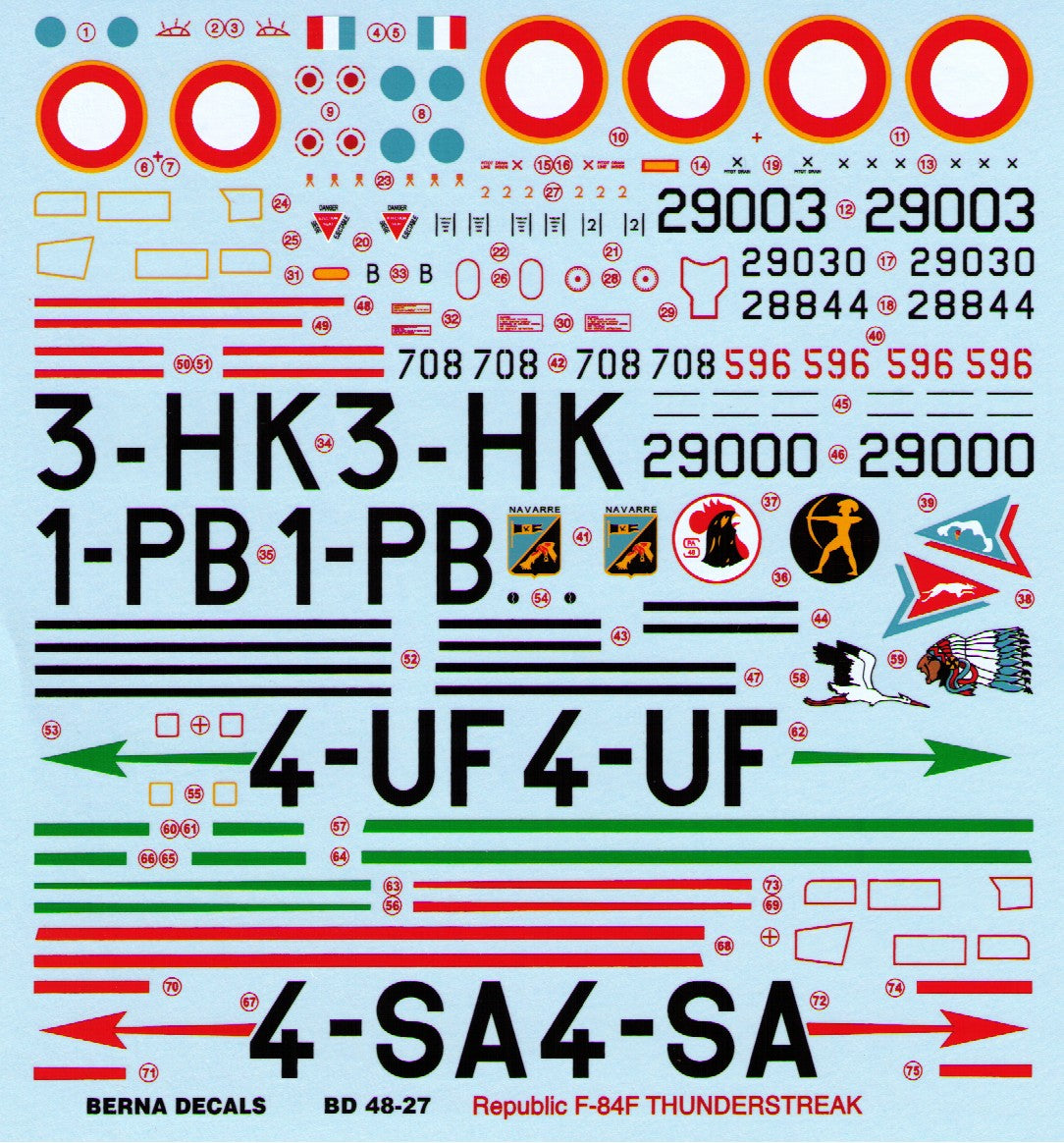 Berna Decals BER48027R 1:48 Republic F-84F Thunderstreak in French Service