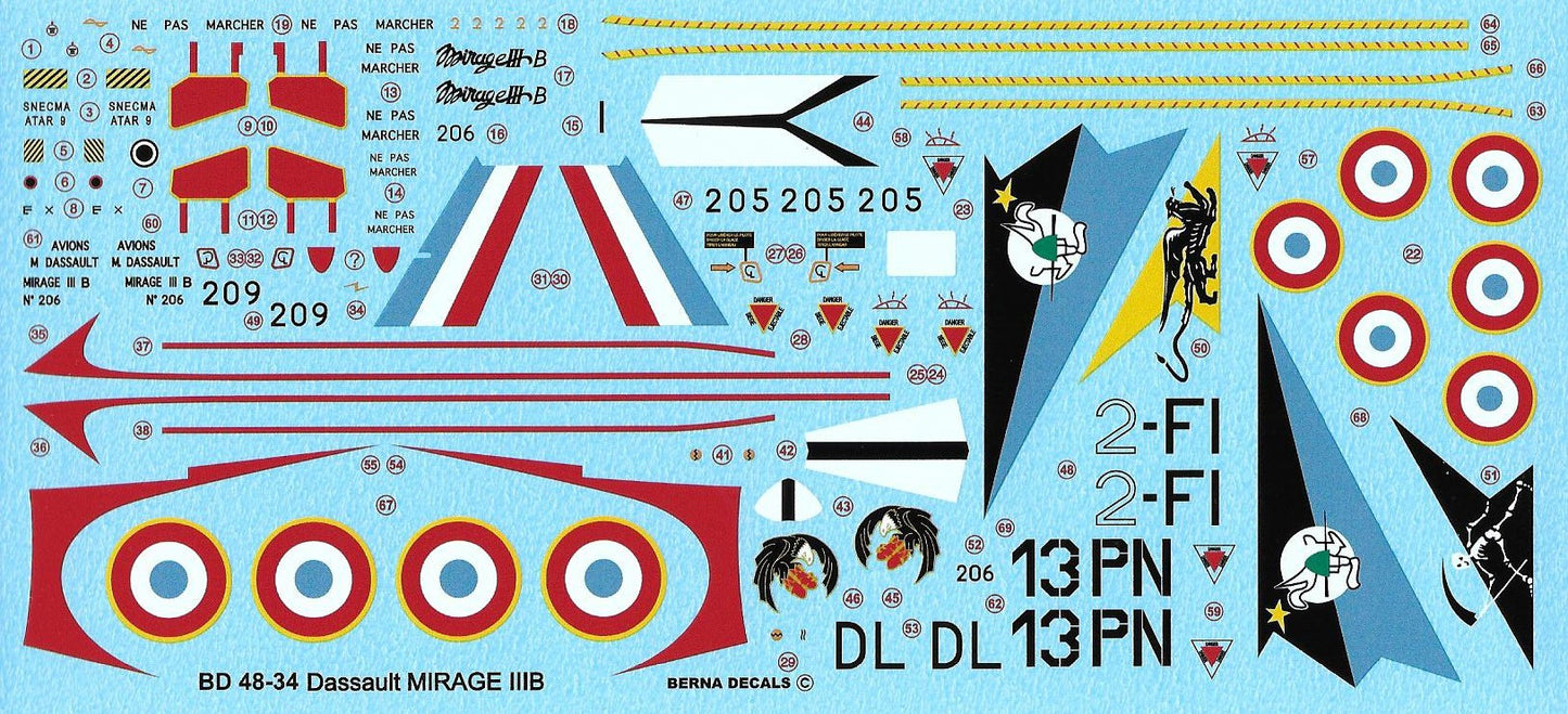 Berna Decals BER48034R 1:48 Dassault Mirage IIIB Decals