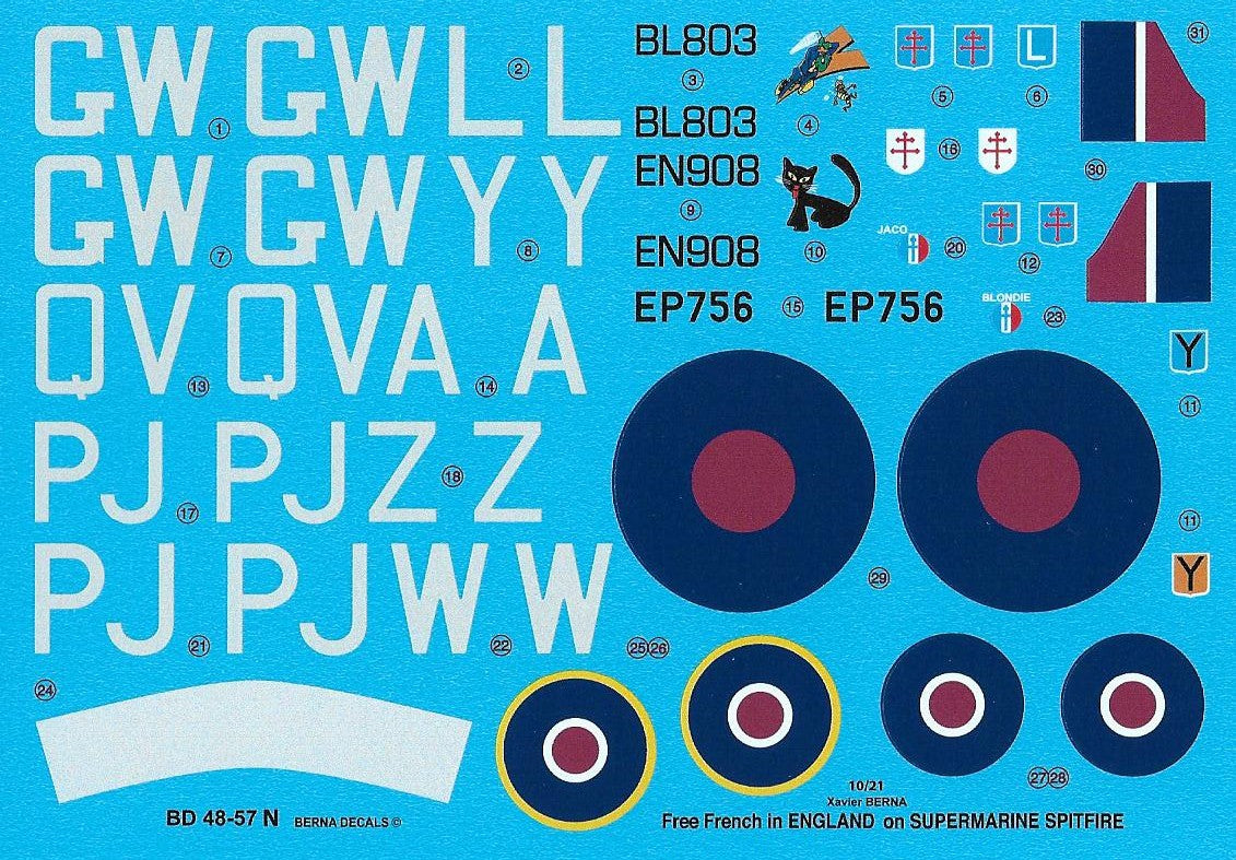 Berna Decals BER48057N 1:48 Supermarine Spitfire Mk.Vb free french