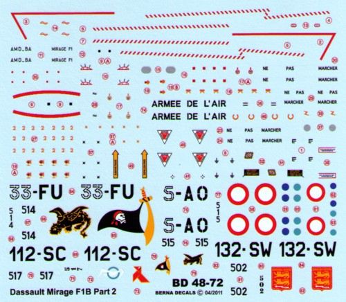 Berna Decals BER48072 1:48 Dassault_Mirage F.1B