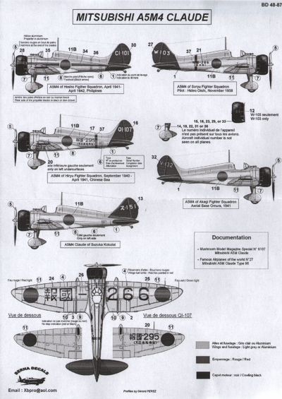 Berna Decals BER48087 1:48 Mitsubishi A5M4 Claude: Hosho FS