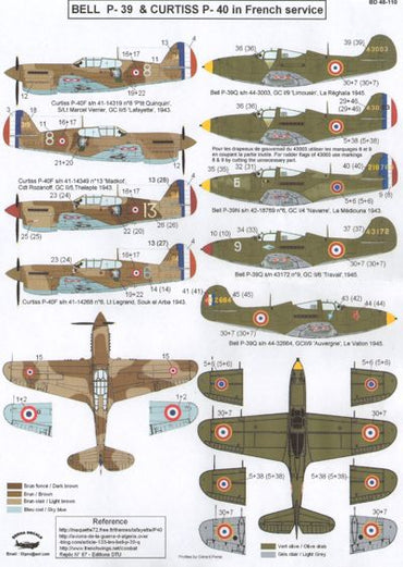 Berna Decals BER48110 1:48 Bell P-39 French Decals