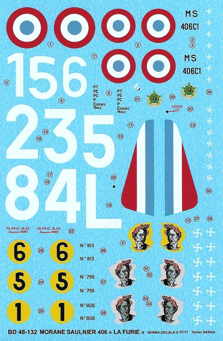 Berna Decals BER48132 1:48 MS.406C1 GC III/7 La Furie