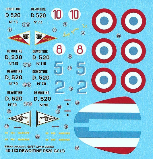 Berna Decals BER48133 1:48 Dewoitine D.520 GC I/3 Decals