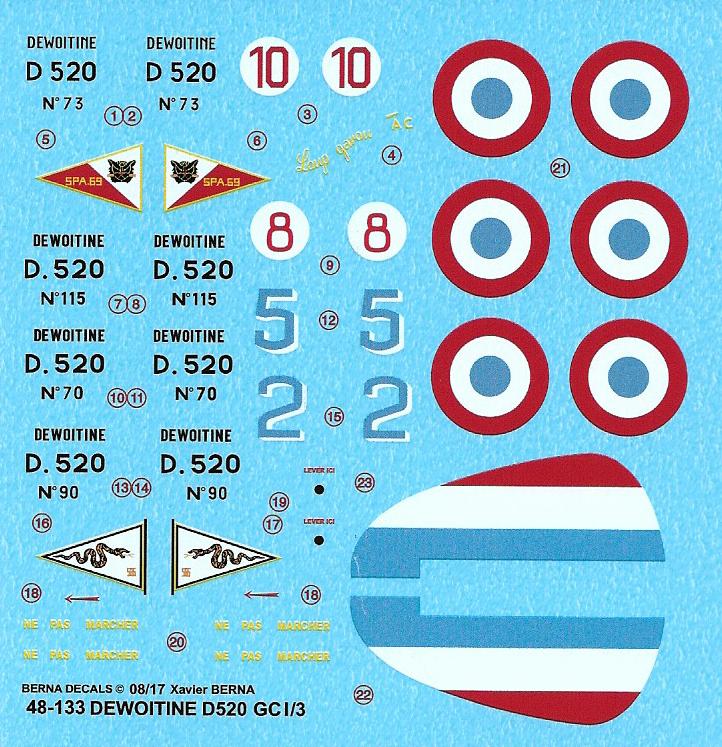 Berna Decals BER48133 1:48 Dewoitine D.520 GC I/3 Decals