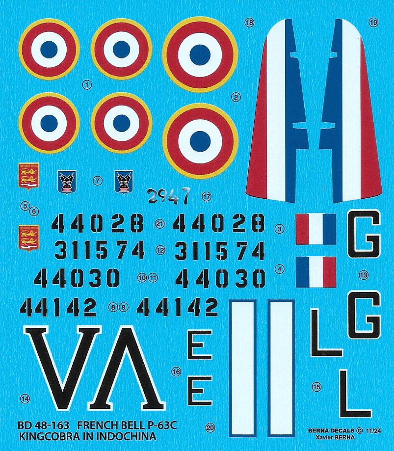 Berna Decals BER48163 1:48 Bell P-63C Kingcobra French