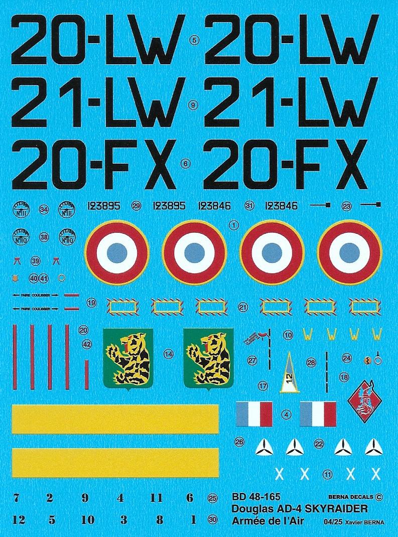 Berna Decals BER48165 1:48 Douglas AD-4 Skyraider French