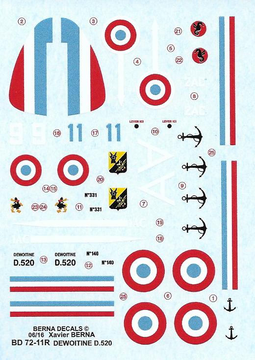 Berna Decals BER72011R 1:72 Dewoitine D.520 GCIII/6, AC1, AC2