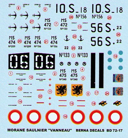 Berna Decals BER72017 1:72 Morane-Saulnier Vanneau