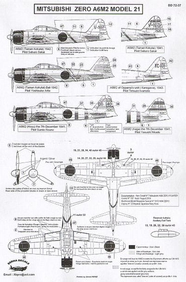 Berna Decals BER72037M 1:72 Mitsubishi ZERO A6M2 Model 21: Sakai