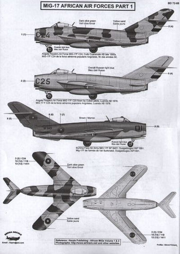 Berna Decals BER72068 1:72 African Air Forces MiG-17 Part 1