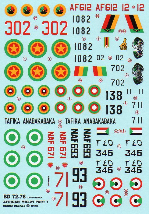 Berna Decals BER72076 1:72 African Air Forces MiG-21 Part 1