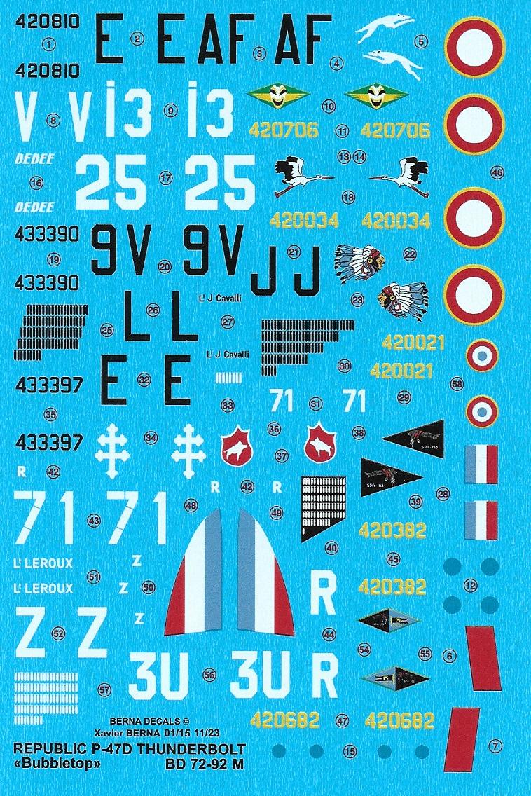 Berna Decals BER72092M 1:72 Republic P-47D Bubbletop French