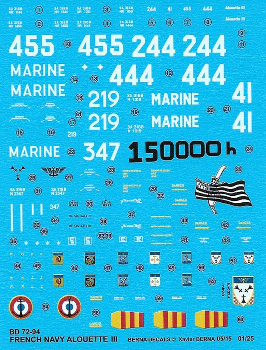 Berna Decals BER72094M 1:72 Sud Aviation Alouette III Navy