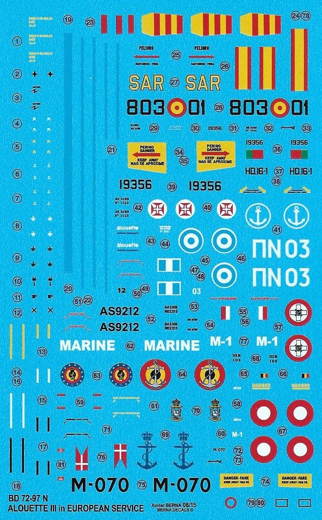 Berna Decals BER72097 1:72 Sud-Aviation Alouette III Europe