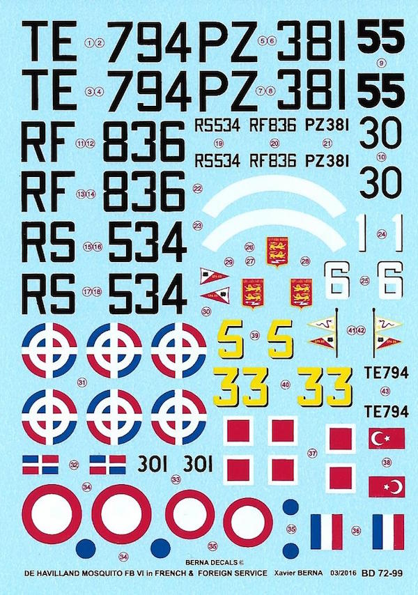 Berna Decals BER72099 1:72 de Havilland Mosquito FB Mk.VI