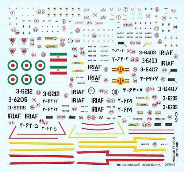 Berna Decals BER72100 1:72 Dassault Mirage F.1C/B Iran