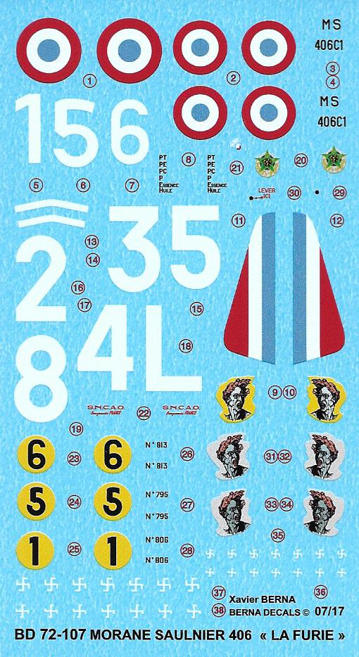 Berna Decals BER72107 1:72 MS.406C1 GC III/7 La Furie