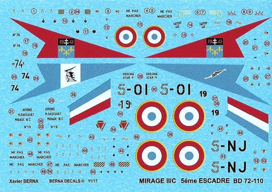 Berna Decals BER72110 1:72 Dassault_Mirage IIIC 5eme Escadre: 5-OI N deg 19