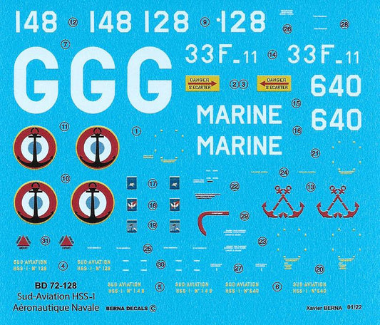 Berna Decals BER72128 1:72 Sud-Aviation HSS-1