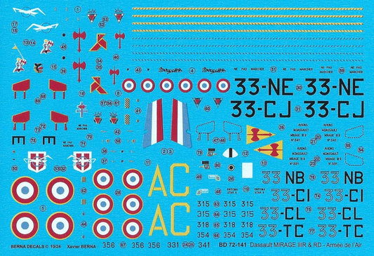 Berna Decals BER72141 1:72 Dassault_Mirage IIIR & IIIRD Armee de l'air