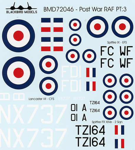 Blackbird BMD72046 1:72 Post War RAF Pt:3 Lancaster/Spitfire Decals