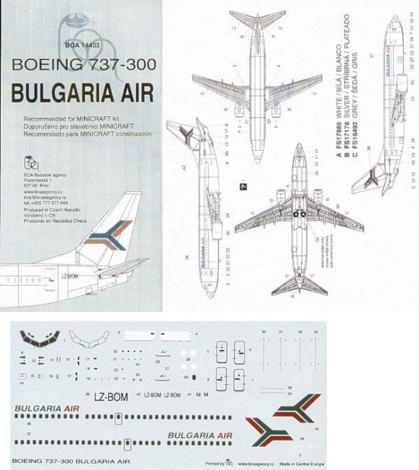 Boa Decals BOA14403 1:144 Boeing 737-300 BULGARIA AIR LZ-BOM