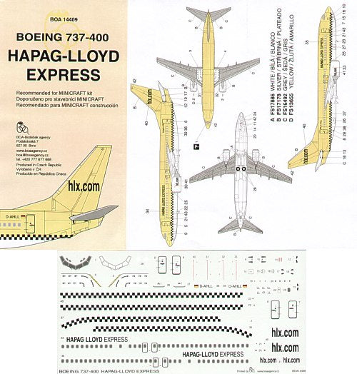 Boa Decals BOA14409 1:144 737-400 HAPAG-LLOYD EXPRESS D-AHLL yellow 2003 scheme