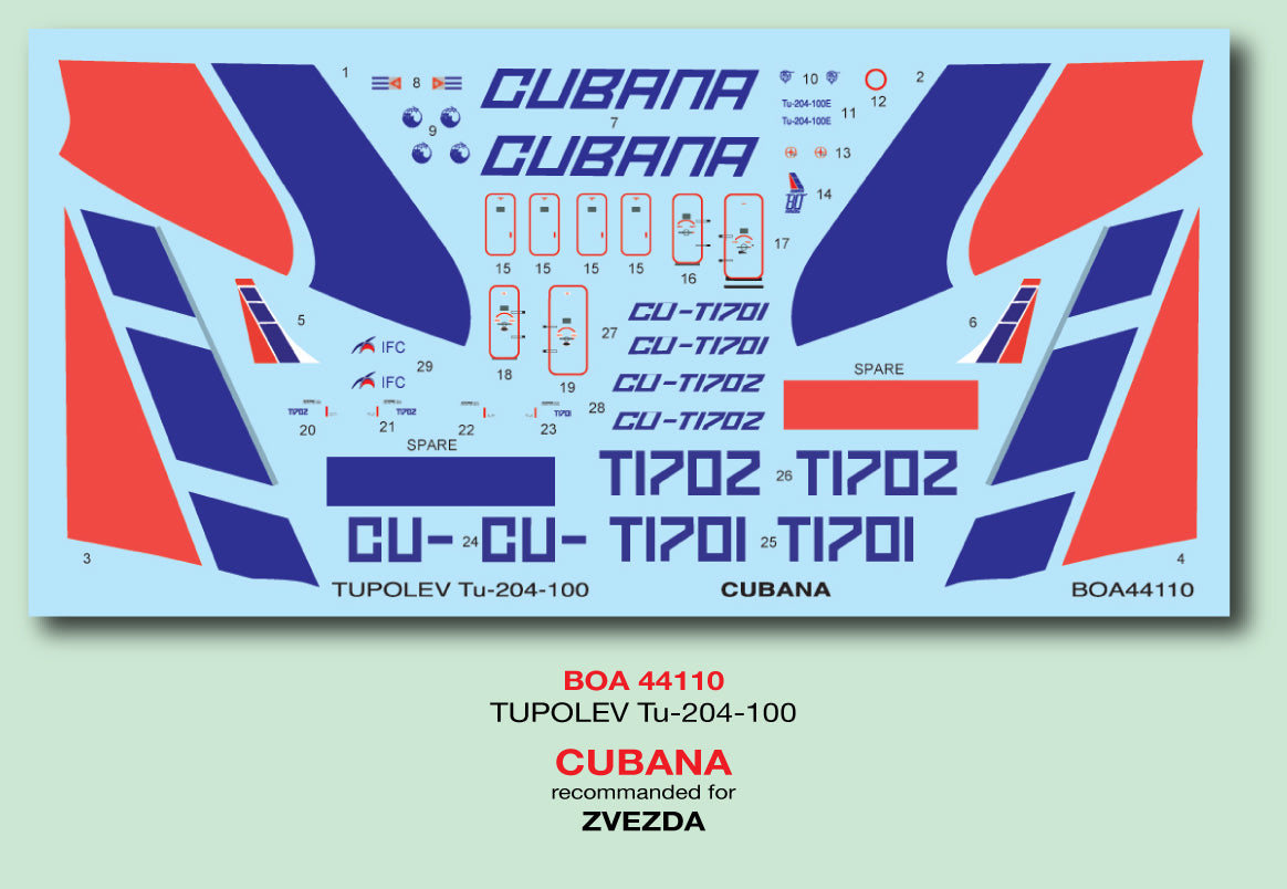Boa Decals BOA144110 1:144 Tupolev Tu-204-100 Cubana
