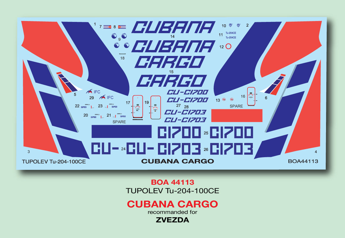 Boa Decals BOA144113 1:144 Tupolev Tu-204-100CE Cubana Cargo