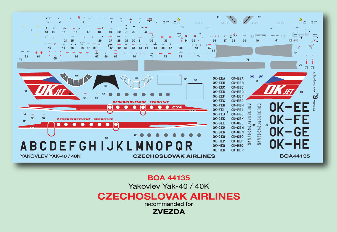 Boa Decals BOA144135 1:144 Yakolev Yak-40 Czechoslovak Airlines