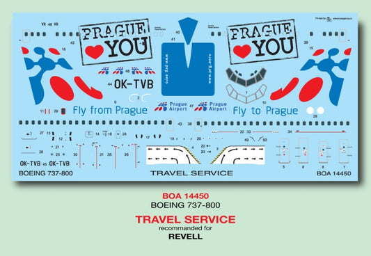 Boa Decals BOA14450 1:144 Boeing 737-800 TRAVEL SERVICE Fly from Prague OK-TVB