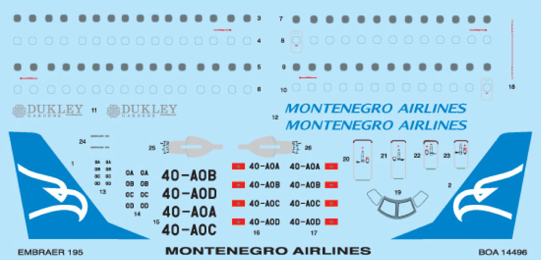 Boa Decals BOA14496 1:144 Embraer ERJ-195 Montenegro