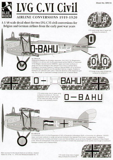 Blue Rider BR518 1:48 LVG C.VI Belgian and German Civil Airlines 1919-1920