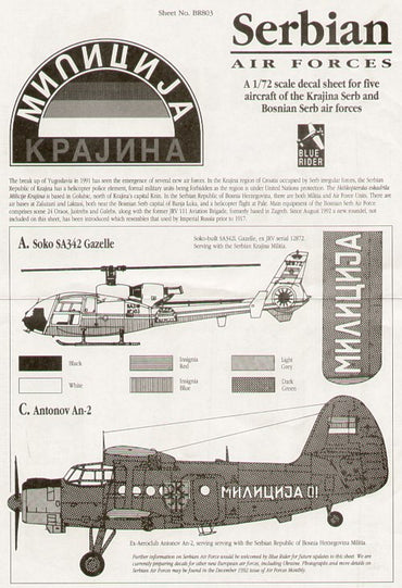 Blue Rider BR803 1:72 Serbian Air Forces 1991/92