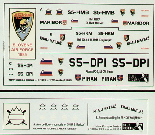 Blue Rider BR809 1:72 Slovenian Defence Force Decals