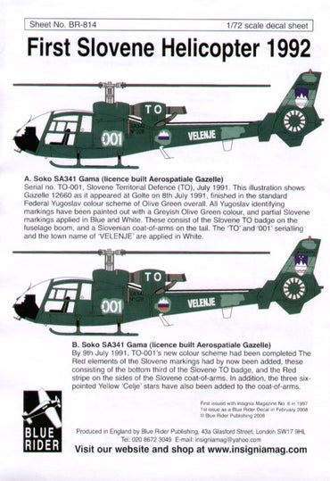 Blue Rider BR814 1:72 First Slovenian Helicopter 1992