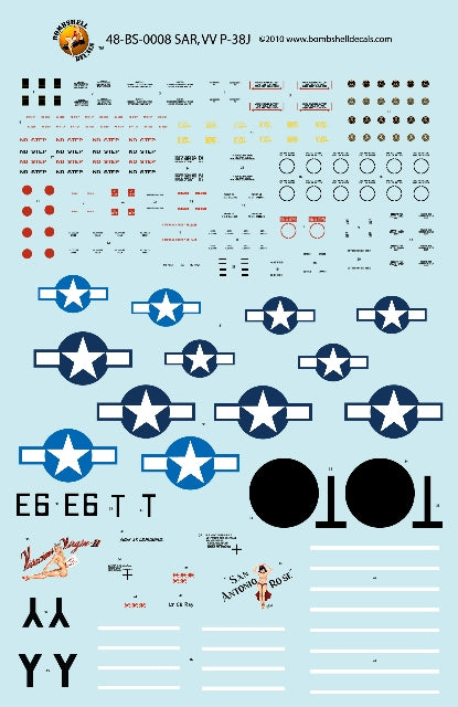 Bombshell BS48008 1:48 Lockheed P-38J Lightning Decals