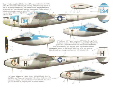 Bombshell BS48009 1:48 Lockheed P-38J Lightning Decals